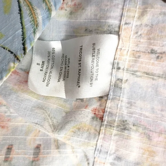 Tricots St Raphael -Light Blue Tropical Print Short-Sleeve Men's Shirt Small - Picture 6 of 6